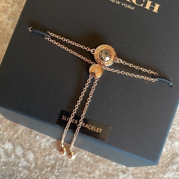 Brand New Coach Open Circle Slider Bracelet Rose Gold Glass Stone - Picture 9 of 12